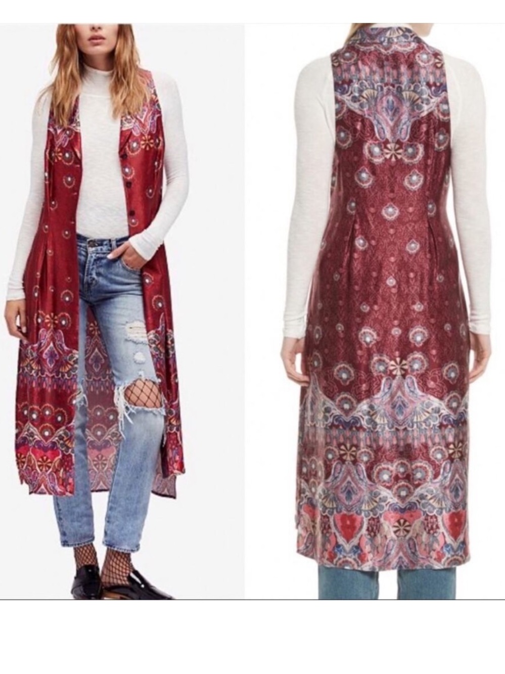 Free People Come See About Me Satin Duster Cranberry